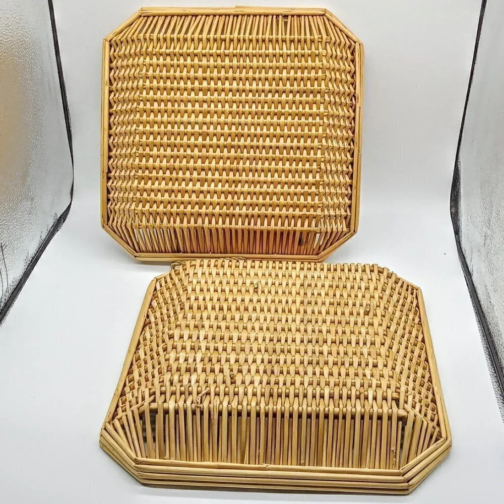 Set of 2 Square Woven Trays - 1 with Center Tile